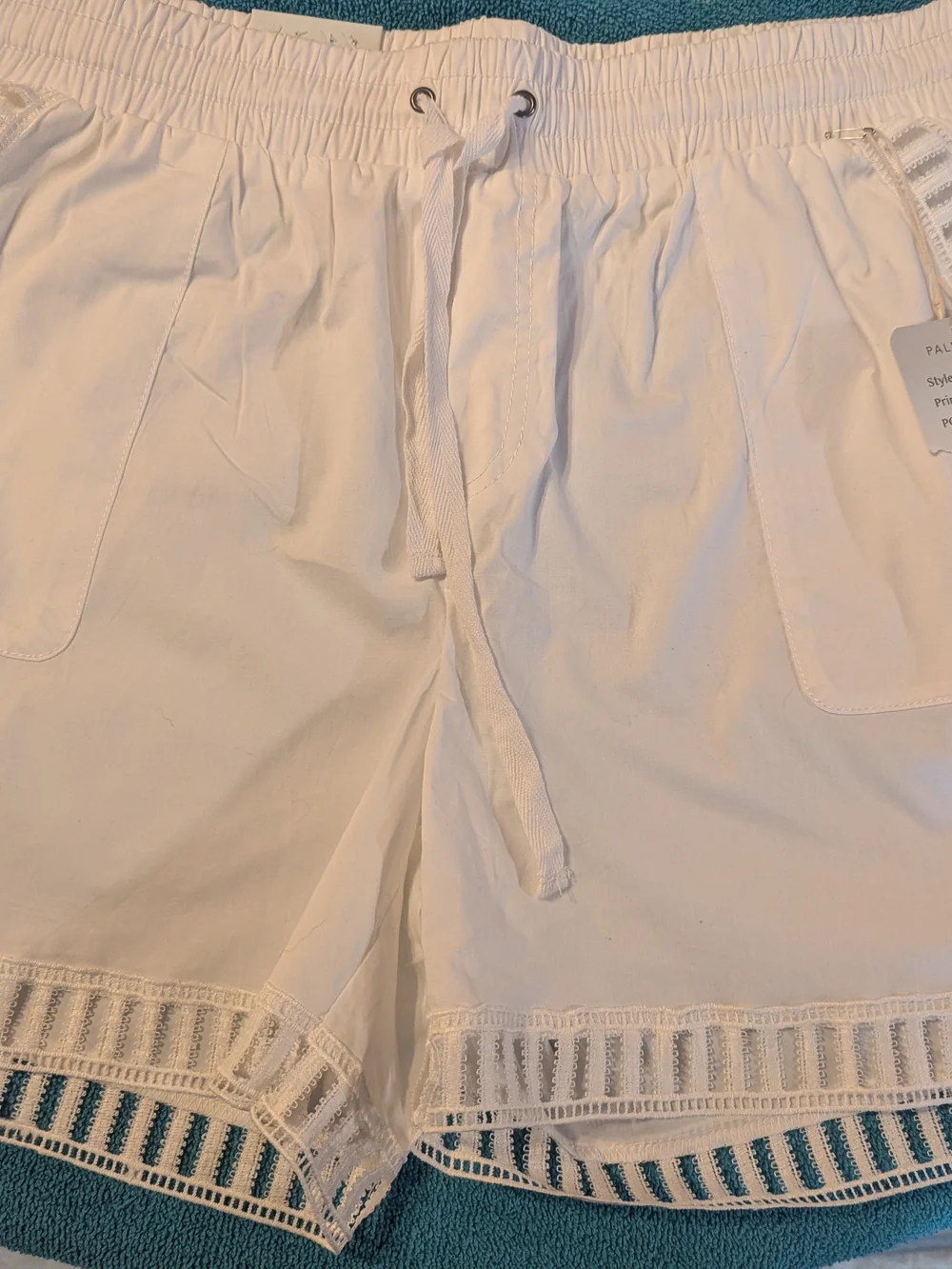 Women’s White Crochet-Trim Drawstring Shorts